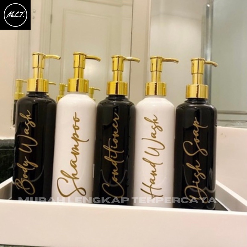 BOTOL PLASTIK REFILL 250ML AESTHETICS REFIL WADAH KOSMETIK CLIP OIL GOLD LUXURY BOTTLE PET CUSTOME HITAM GLOSSY PUTIH SOLID BLACK WHITE CAP GOLD PUMP LOTION GOLD LUXURY ESTETIK