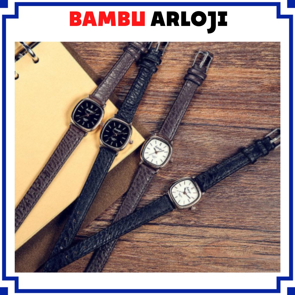 BAJ Jam Tangan Wanita Pria Couple Polos Casual Dial Segi Fashion Analog Quartz Simple Strap Kulit Pu Leather RM001