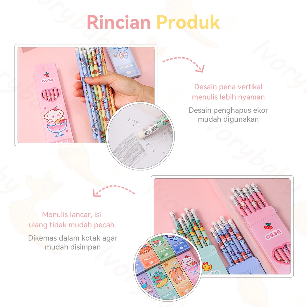 Ivorybaby Pensil set Alat tulis pensil 6pcs Alat tulis sekolah import