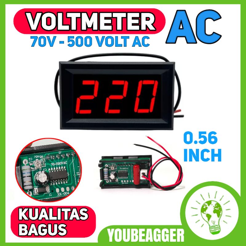 Voltmeter digital AC 70-500V untuk mengukur tegangan AC listrik PLN