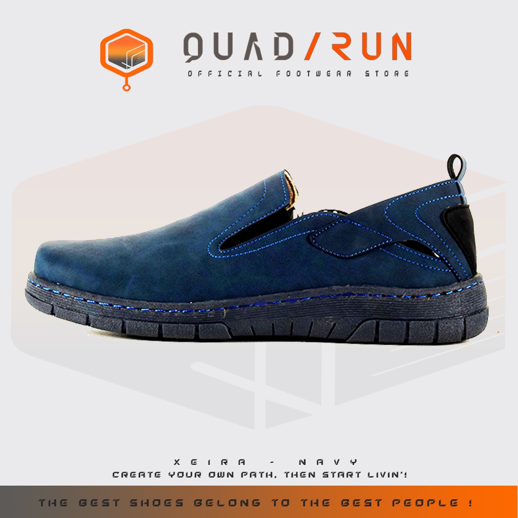 Sepatu Pria Kasual Santai Slip On Kulit QuadRun Xeira Navy