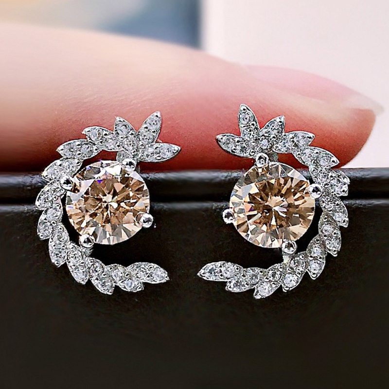 Chic Setengah Lingkaran Berbentuk Orange Cubic Zirconia Stud Earrings Untuk Wanita Temperamen Lady's Earrings Hadiah Mewah Perhiasan Baru