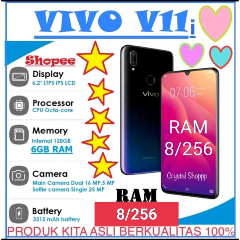 VIVO V11i ORI RAM 8/256GB BARU FULLSET GARANSI 1TAHUN. LAYAR 6,3inch SUPER AMOLED FINGEPRINT