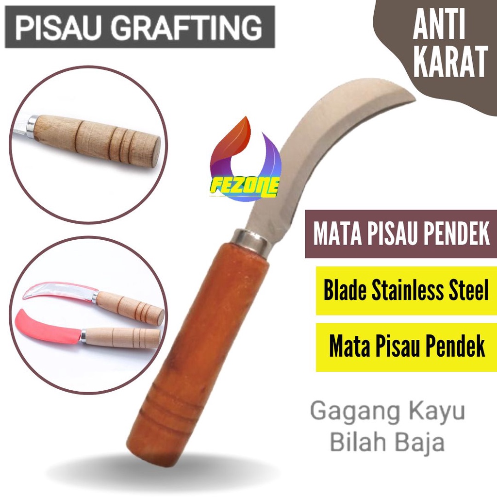 Pisau Grafting Tidak Tumpul Lengkung Okulasi Sambung Batang Tanaman Gagang Kayu FEZONE