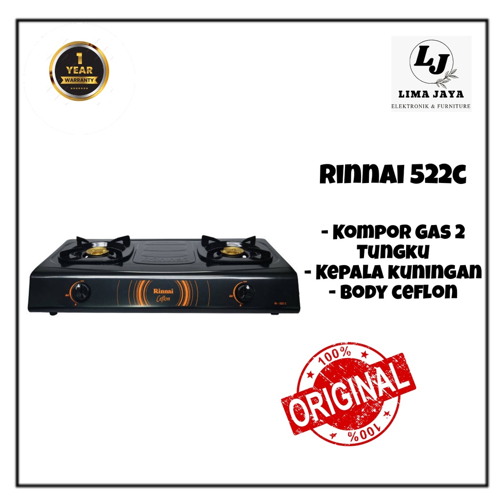 Kompor Gas 2 Tungku Rinnai 522C Kompor Dua Tungku