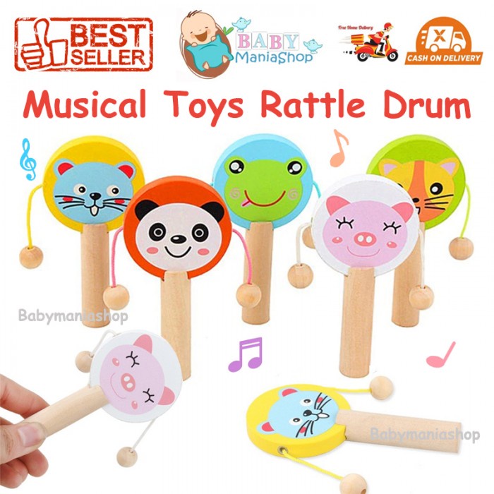 MAINAN MUSIK ANAK BAYI RATTLE DRUM TEPUK KAYU MONTESSORI CLAPPER HEWAN ALAT MUSIK WOODEN HAND DRUM EDUCATION TOY