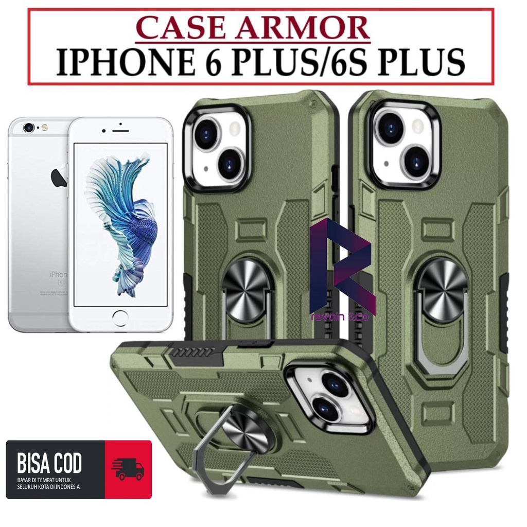 Case Armor IPHONE 6S PLUS Iring Cincin Magnetic Kesing Hp Protect kamera Premium Hard Case Standing Robot Pelindung Kamera