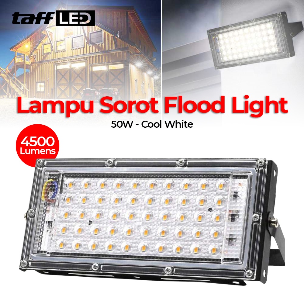 TaffLED Lampu Sorot Flood Light Waterproof 4500 Lumens 50W Cool White 6500K- A8 - Black