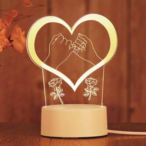 Lampu Tidur Hias LED 3D Acrylic Transparant Kaca Bening Pajangan - PARIS dan LOVE