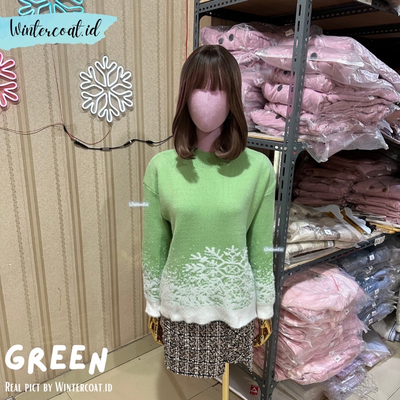 Sweater motif salju import natal christmas atasan wanita hangat