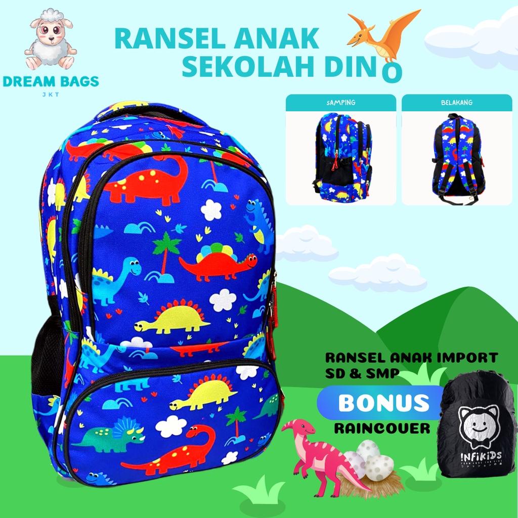 Tas Anak Sekolah SD SMP Dinosaurus Import Ransel Anak Laki