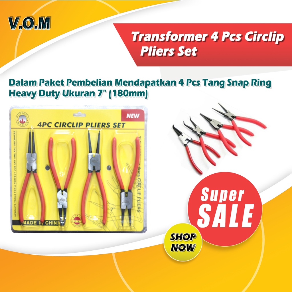 VOM Transformer 4 Pcs Circlip Pliers Set Tang Snap Ring 0495