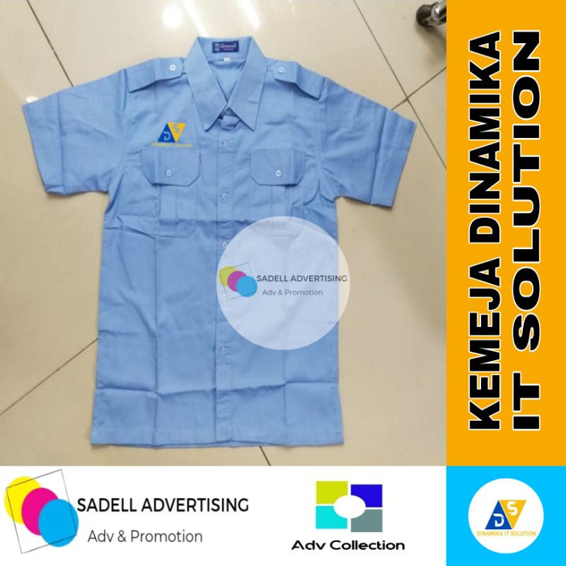 Kemeja PDH Dinamika It Solution Seragam PDH Dinamika It Solution Biru Muda Lengan Pendek Pria Bordir