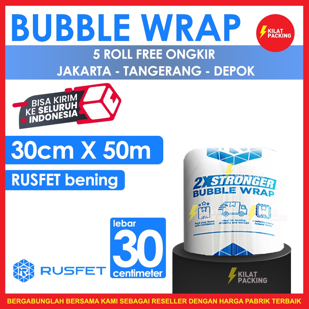 

Bubble Wrap Rusfet Bening 30CM X 50M Tebal Plastik Bubblewrap Roll