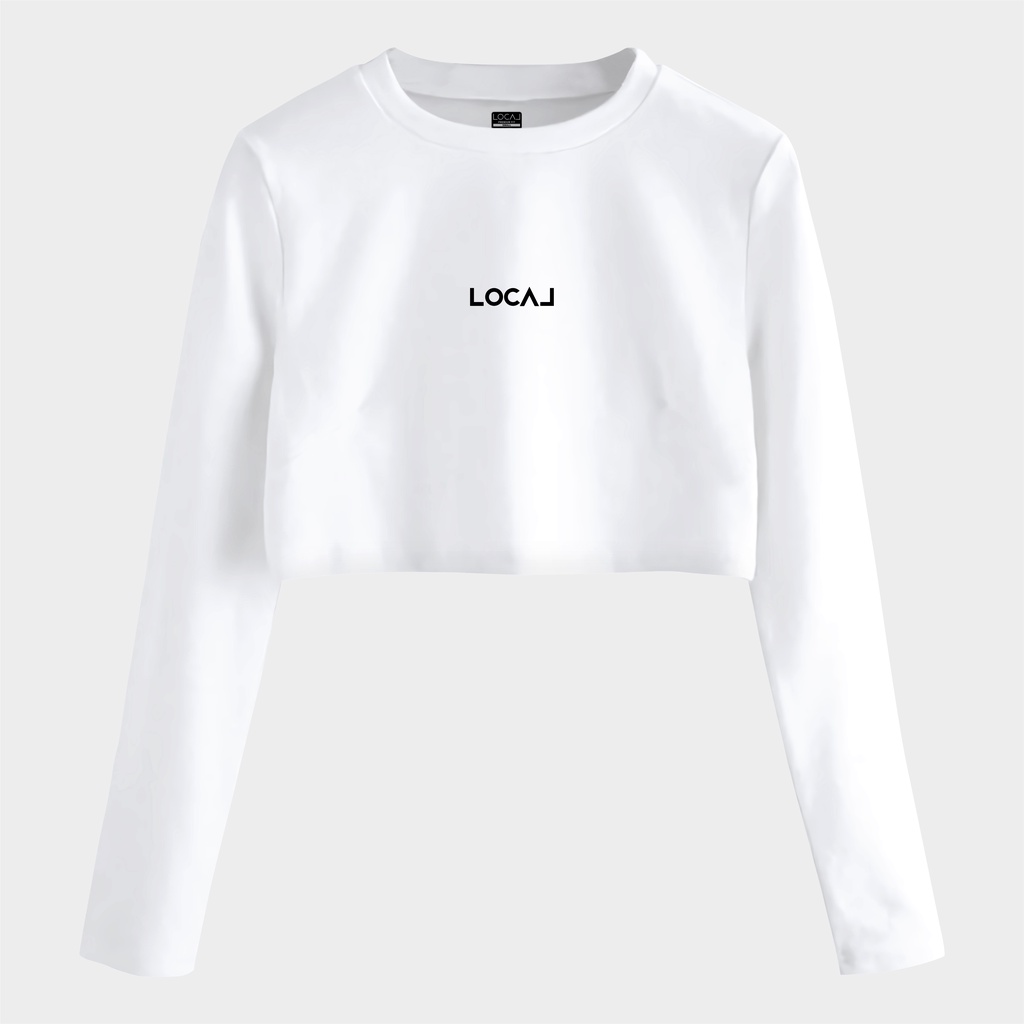 Local Crop Top Oversize Biowash 24s White - Kaos Polos Putih  Crop Top Oversize Lengan Panjang