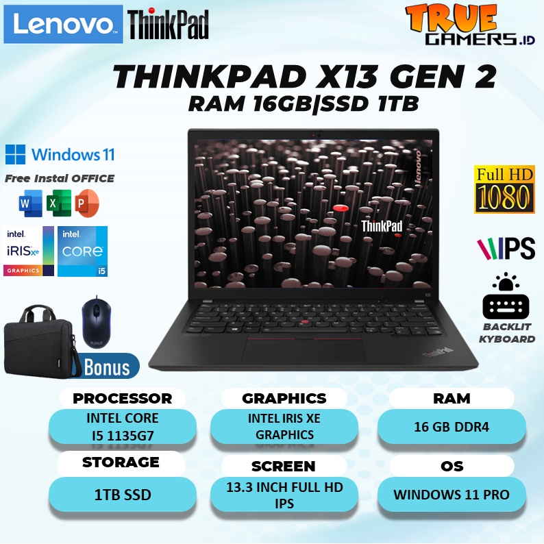 Laptop LENOVO THINKPAD X13 GEN2 i5-1135G7 RAM 16GB 1TBssd W11PRO 13.3FHD IPS