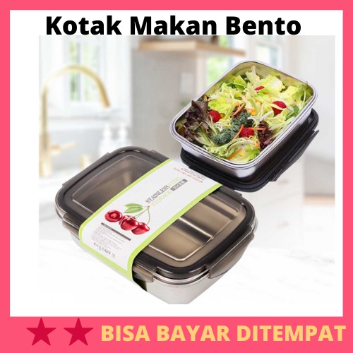 Kotak Makan Bento Lunch Box Stainless Steel / Kotak Tempat Wadah Box Makan Makanan Bekal Nasi Roti B