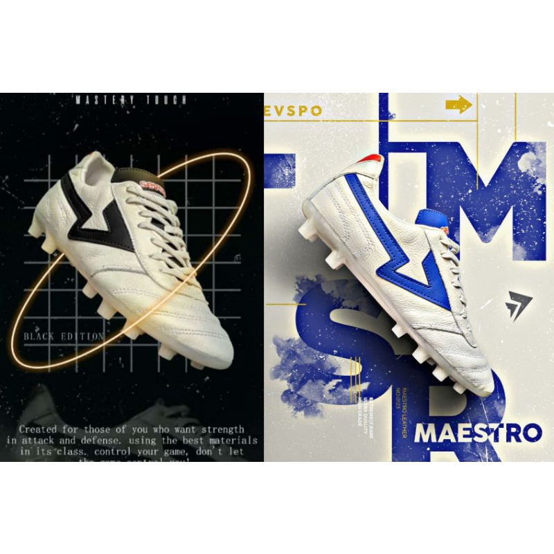 Sepatu sepakbola sevspo maestro white blue leather kulit sapi original limited edition