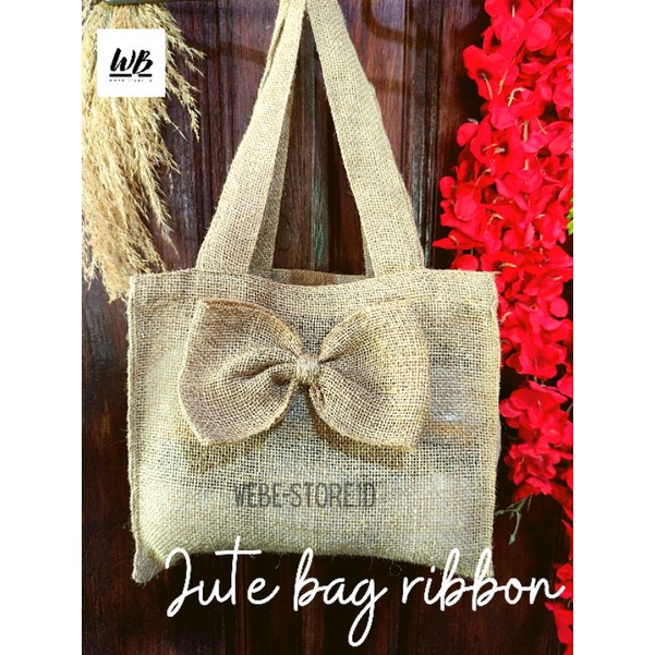 

TAS GONI PITA BESAR HANDBAG GOODIE BAG RAMAH LINGKUNGAN UNIK NATURAL RIBBON JUTE BAG