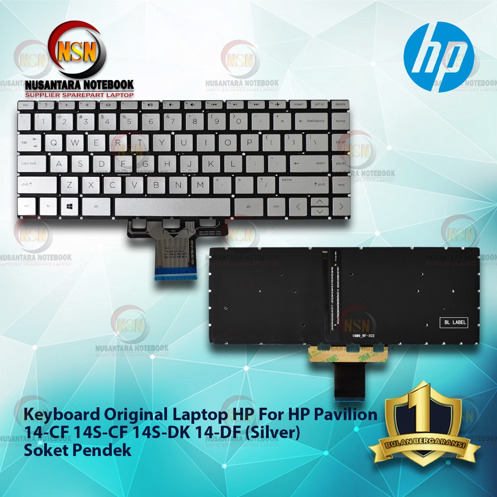 Keyboard Original For HP pavilion type 14-CF 14 DK Silver with Backlight Soket Pendek