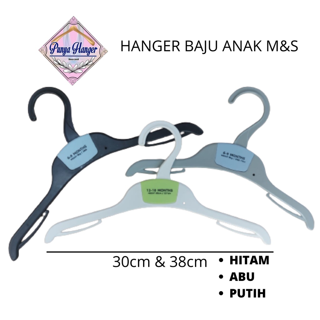 Hanger Baju Anak M&S Plastik tebal ukuran 25-38cm