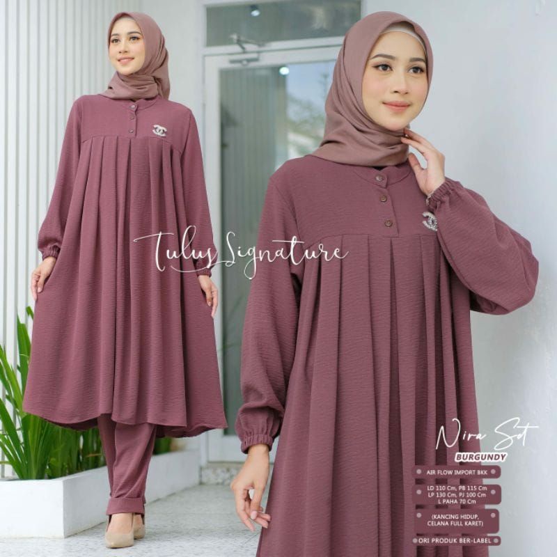 Nira Set/Stelan Long Tunik Cringkle Airflow Free Bross