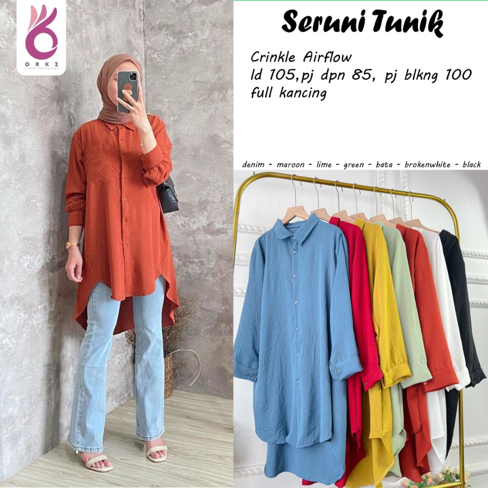 Seruni Tunik Atasan Kemeja Wanita Kacing Aktif Original Produk By Orikenzo