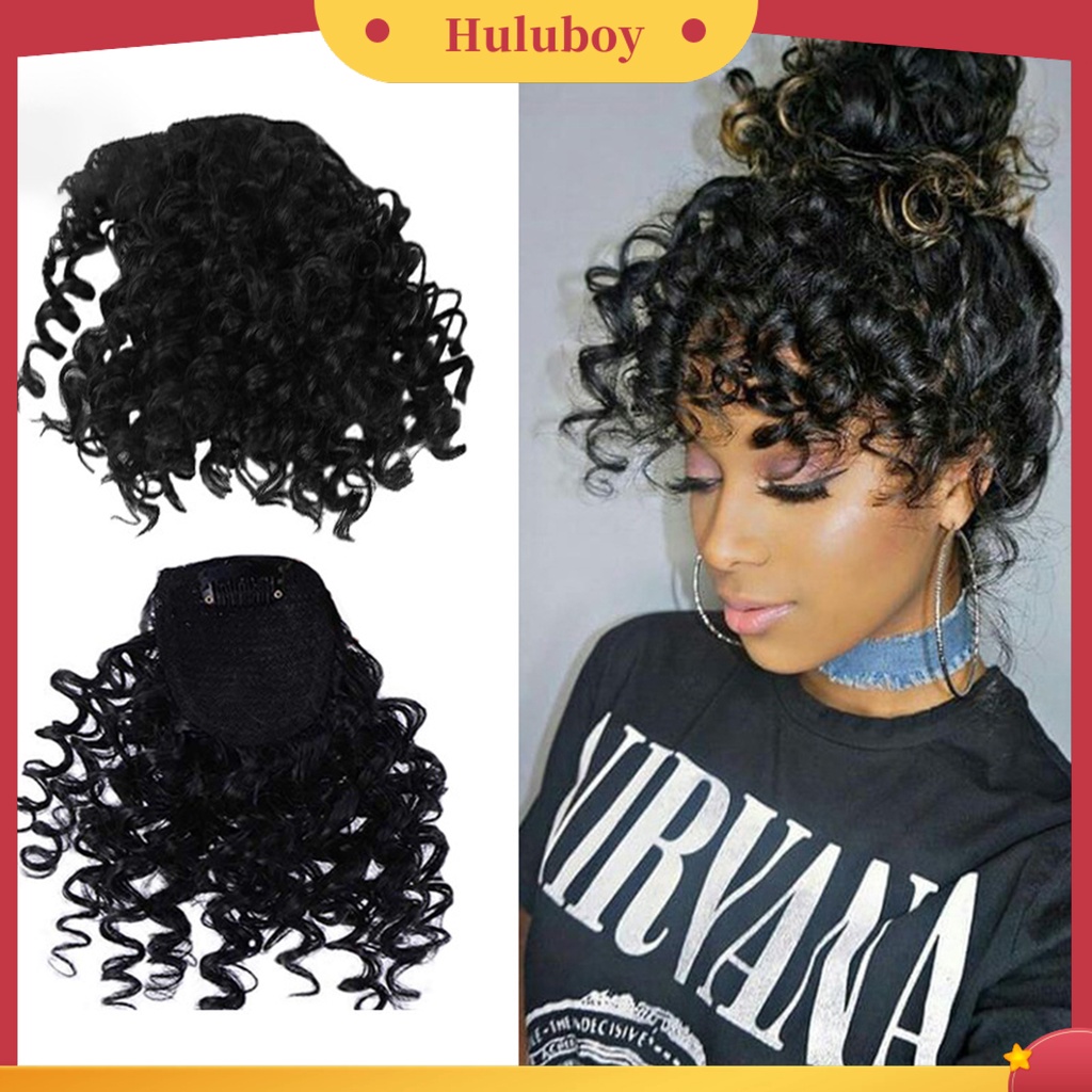 Wig Poni Rambut Extension Keriting Warna Hitam Tahan Panas Untuk Wanita