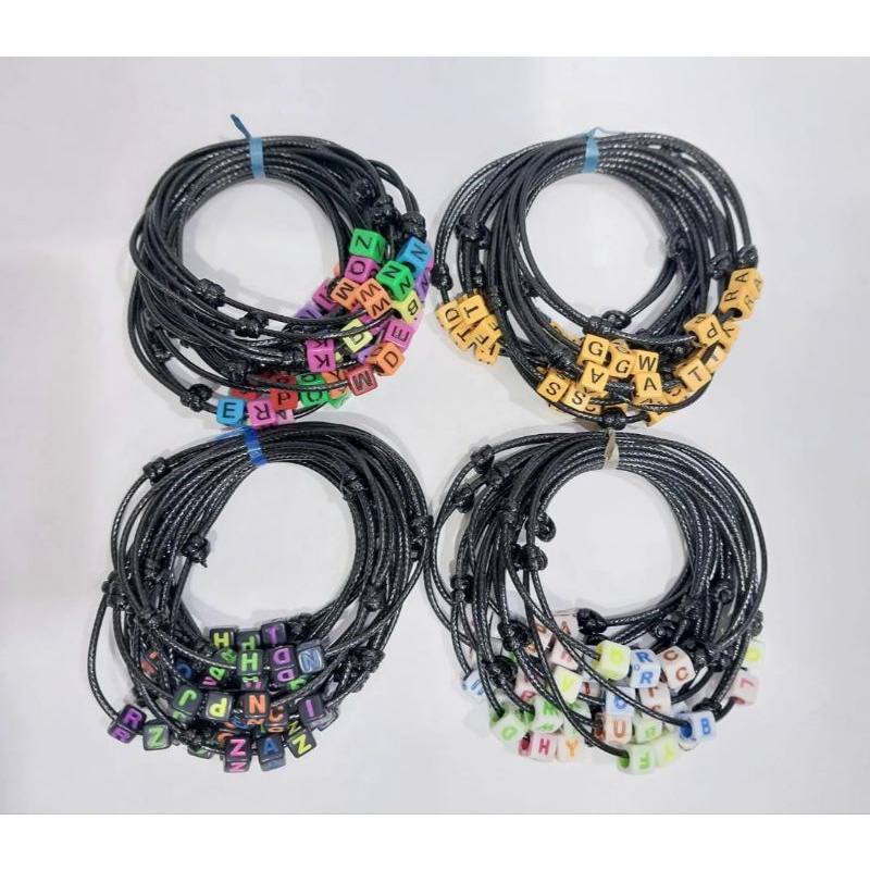 Gelang Tali 1.5mm Wax Korea Tiga Huruf 12buah Kulakan Grosir