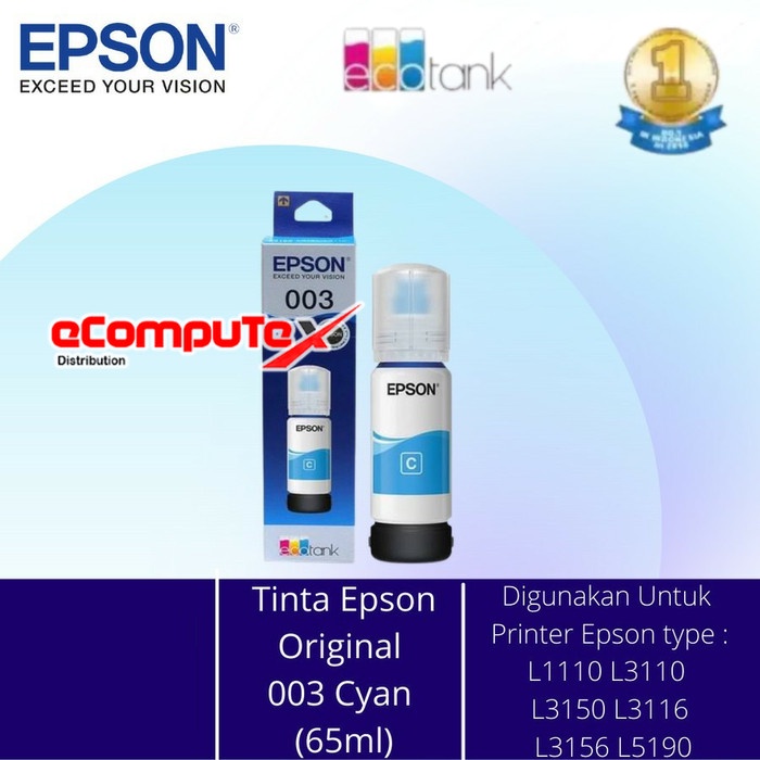 TINTA EPSON 003 CYAN / T003 BIRU ORIGINAL RESMI FOR L5190 L3150 L1110