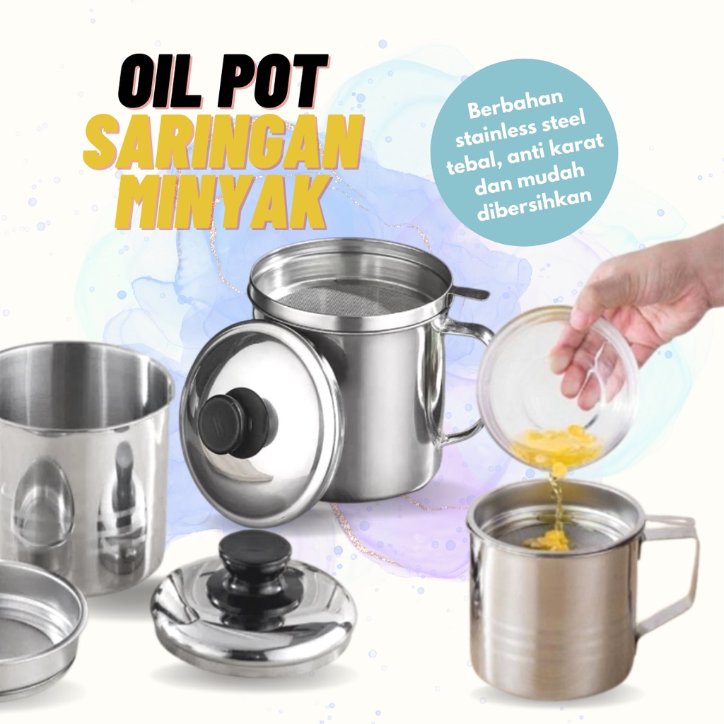 GOS -A306- Oil Pot 1.3LTR Saringan Minyak Stainless Anti Karat