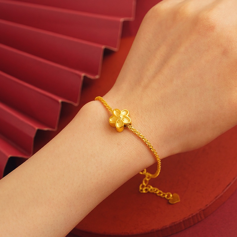 Goldkingdom Perhiasan Fashion Emas Asli Kadar 375 Bangkok Aksesoris Ready Stock Wanita Berlapis Emas Plum Gelang Kalung Liontin Wufu Yun Retro Kecerdikan