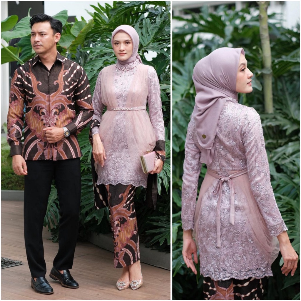 Kebaya modern wisuda couple batik brukat remaja terbaru mewah satu set pasangan keluarga baju pesta tunangan lamaran kondangan wanita muslim kekinian model madina