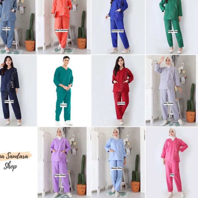 ㅭ NEW BAJU JAGA LENGAN PANJANG UNISEX (BAJU OKA/ OK/ BAJU SCRUB MEDIS) 1 SET BAJU DAN CELANA ひ