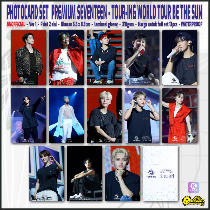 Unofficial Photocard Premium Seventeen Tour-ing world Be The Sun / print 2 sisi laminasi glossy / anti air isi 13 pcs
