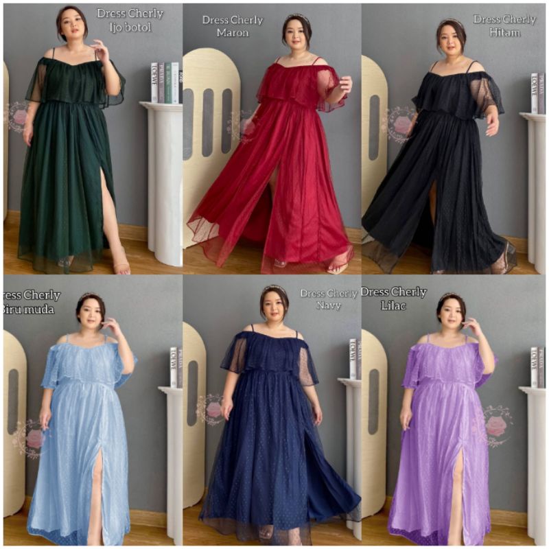 DRESS CHERLY LONGDRESS BRUKAT JUMBO TILEDOT DRESS JUMBO BIGSIZE DRESS PESTA BRUKAT SINCIA NATAL MODE