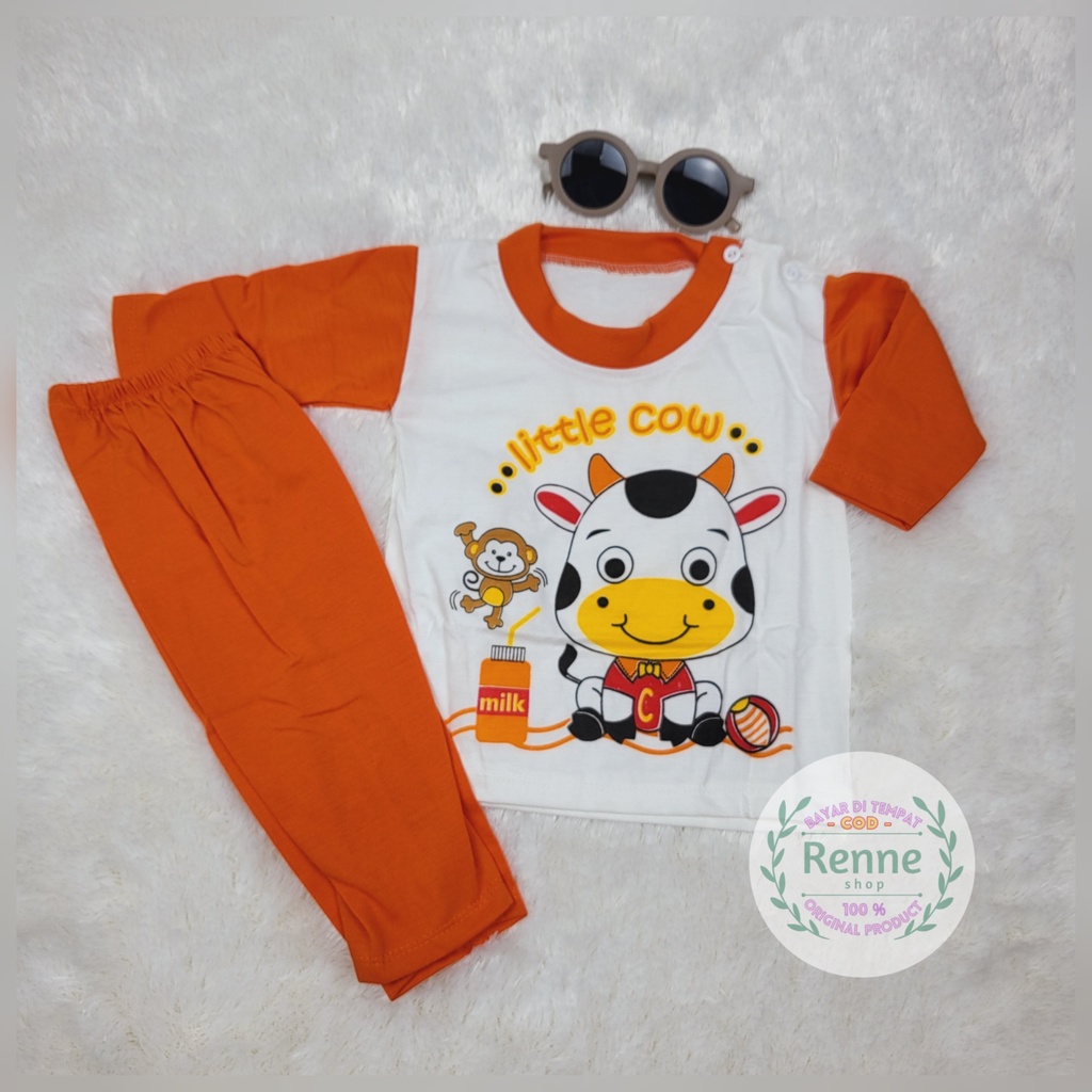 (RENNESHOP) - COD - SETELAN BAJU BAYI 3-18 BULAN / PIYAMA ANAK / SETELAN KAOS ANAK (LITTLE COW)