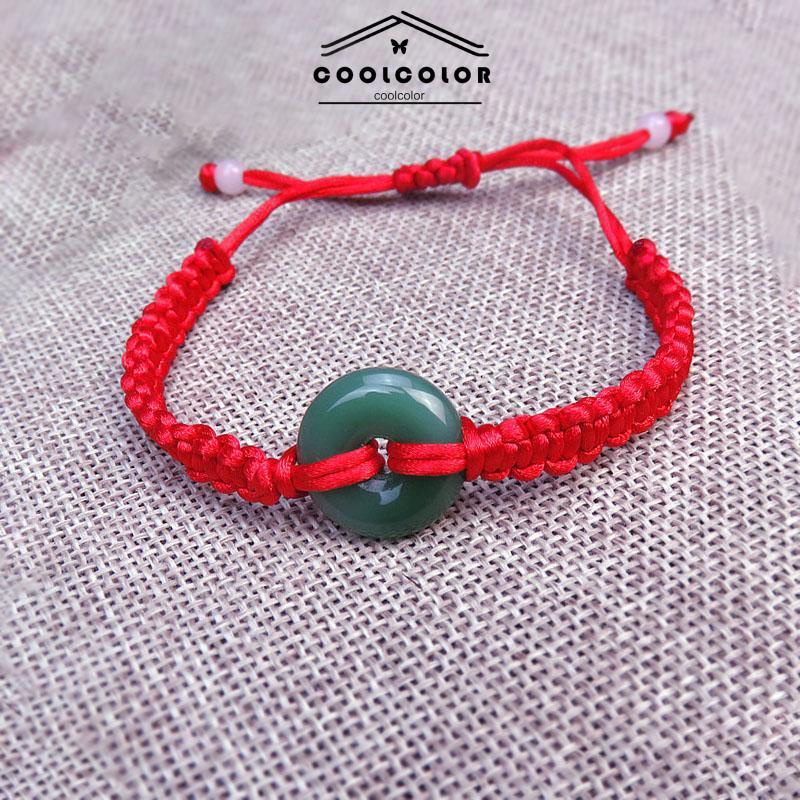 COD❤️Gelang Tangan Tali Merah Aksen Batu Giok Hetian Lucky Untuk Pasangan Pria Dan Wanita Hand Rope Adjustable- cl