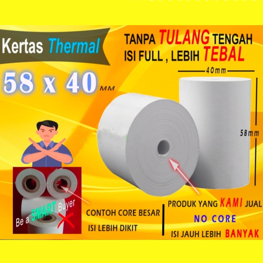 

Kertas Thermal Struk No Core Lebih Tebal Kertas Printer 58 x 40 mm Kertas Pos Printer Thermal