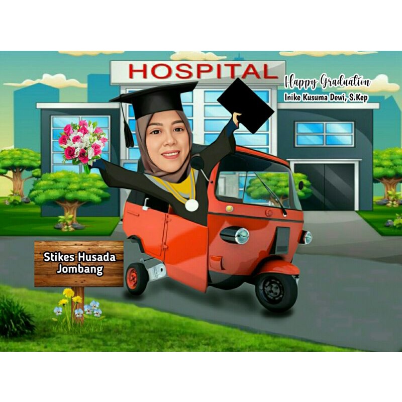 desain foto wisuda karikatur wisuda murah cocok untuk kado