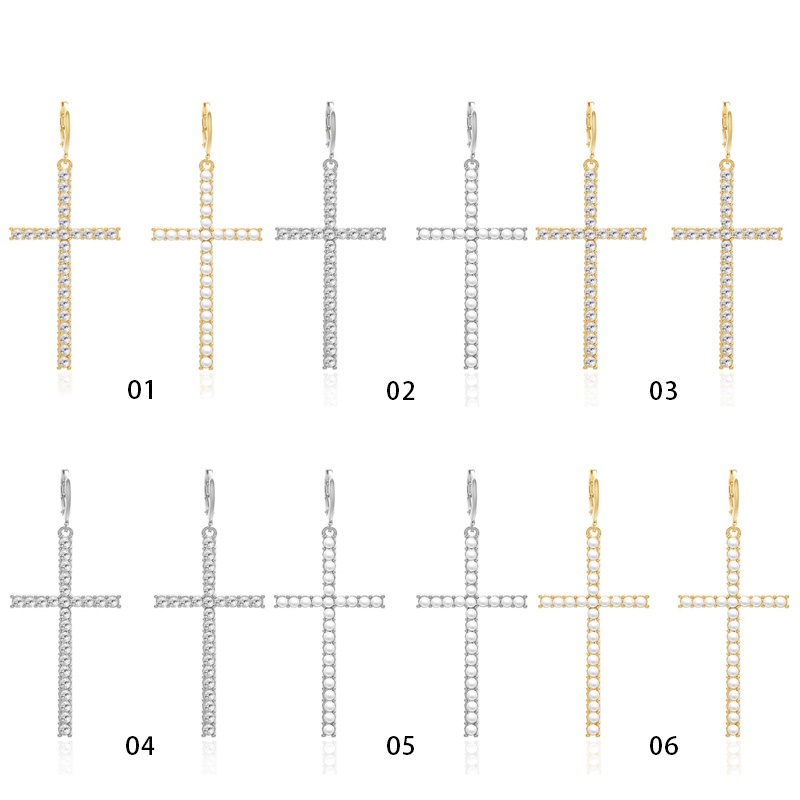 Fancyqube Fashion Mutiara Anting Salib Fashion Untuk Wanita Retro Hip Hop Asimetris Liontin Anting Earrings Kepribadian Liburan Ulang Tahun Perhiasan