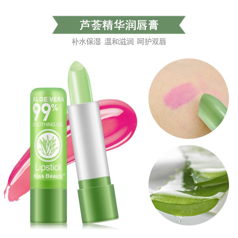 Kiss Beauty Lipstick Aloe Vera Dapat Berubah Warna Sesuai Temperatur &amp; Melembabkan