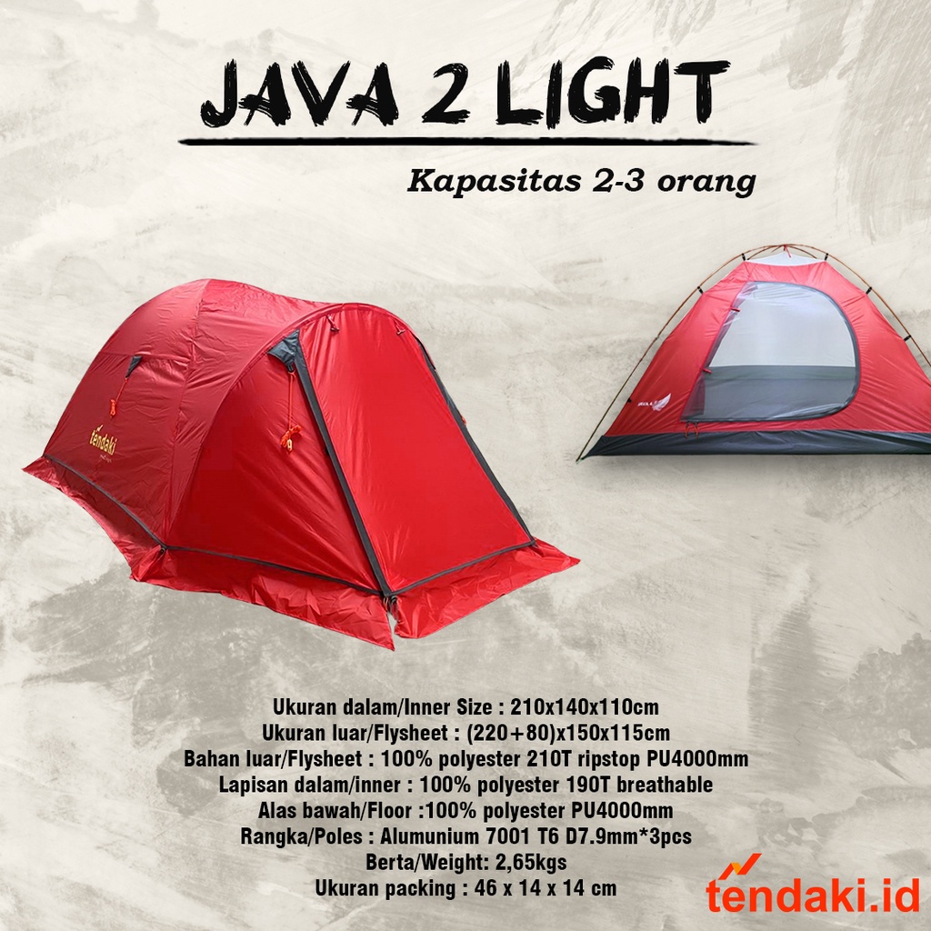 Tenda Camping Java 2 Light TENDAKI 2 - 3 Orang Frame Alloy PU 4000 mm