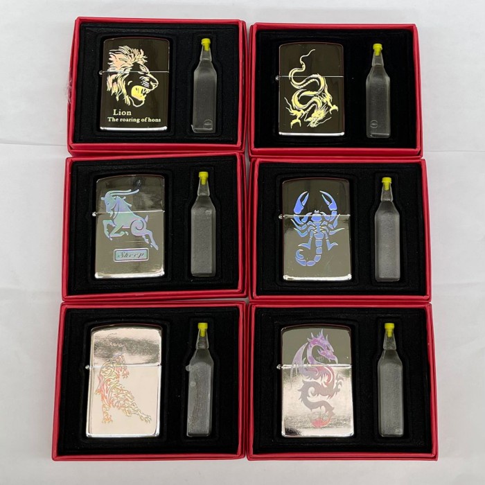 korek api sumbu silver bergambar satu set sama minyak siap pakai