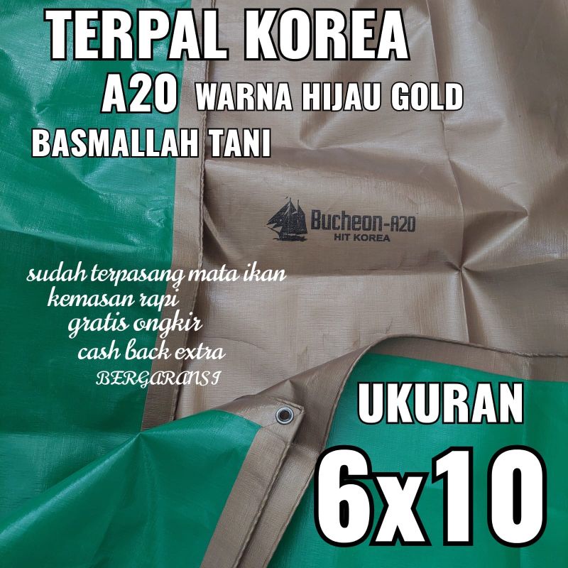 Terpal KOREA A20 Warna Hijau Gold ukuran 6x10 meter merk TRECK