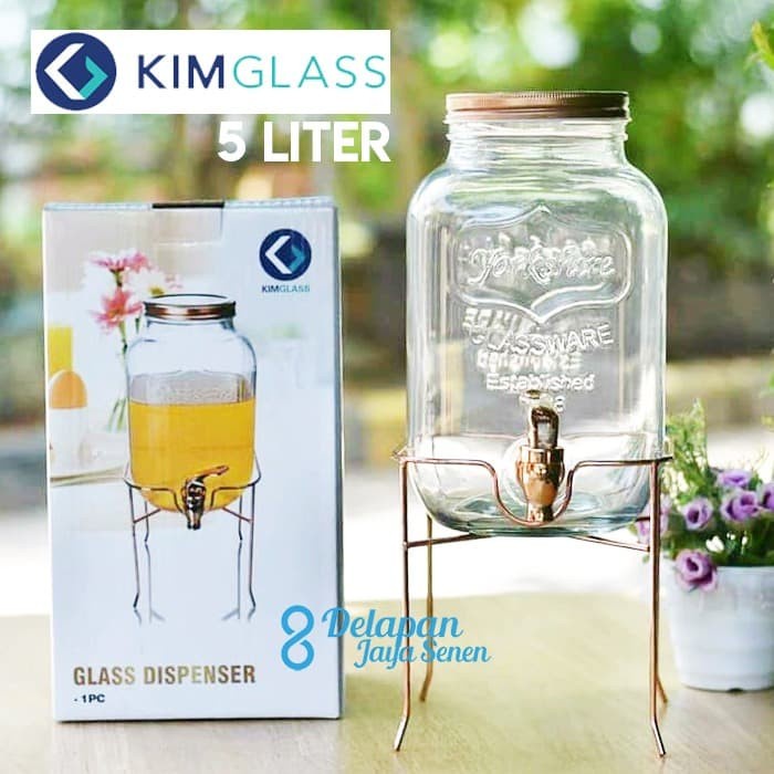 DISPENSER KACA 5L/ DISPENSER JUICE/ GLASS WATER JUG/ WATER TANK #ORIGINAL