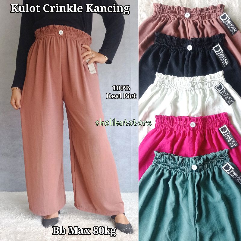 KULOT CRINKLE AIRFLOW PREMIUM MODEL KANCING ALL SIZE MAKSIMAL BB 80KG / CELANA PANJANG POLOS WANITA PINGGANG KARET BAHAN KRINGKEL SIZE XXL / KULOT CRINKLE HIGH WAIST HW KANCING PANJANG CELANA 95CM 100CM / DAILY CULLOTE CRINCLE AIR FLOW / SHOLIHATSTORE