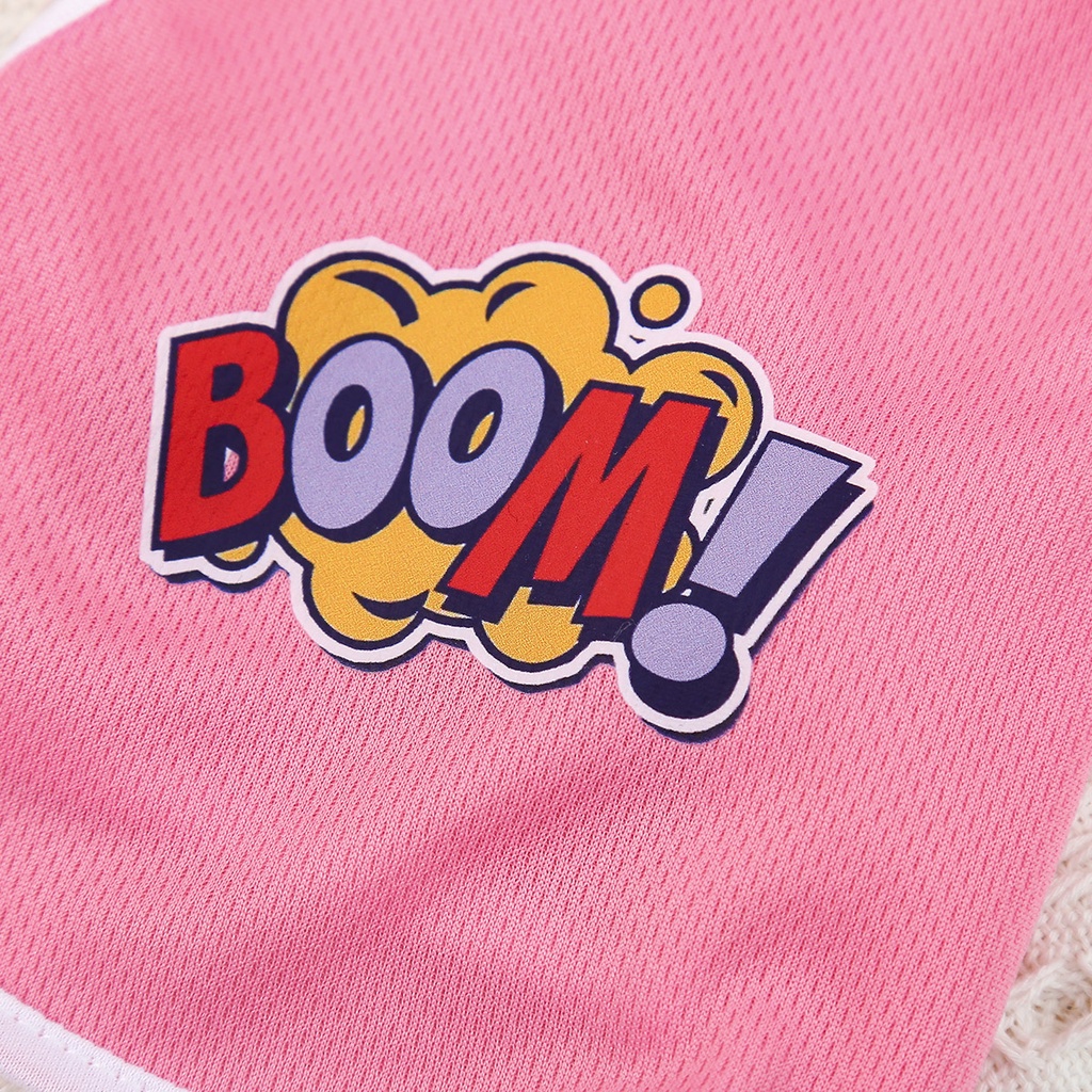 Pakaian Hewan Peliharaan Bahasa Inggris BOOM Motif Kartun Tank Top Anjing Pakaian Lucu Gaya Natal Tanpa Lengan Bernapas T-Shirt XS-XXL