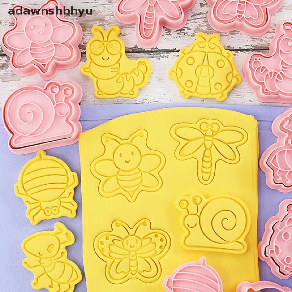 Adawnshbhyu 8 Pcs /set Hutan Hewan Gajah Singa 3D Kartun Cookie Cetakan Biskuit Cutter Perangko Lebah Kupu-Kupu DIY Fondant Plunger Kue Alat Dapur Baking Pastry Bakeware Perlengkapan I