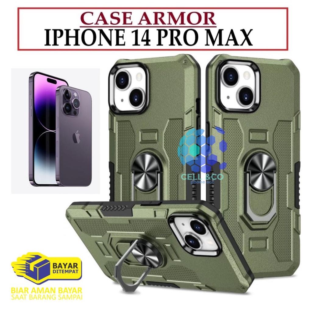 Case Armor IPHONE 14 PRO MAX Iring Cincin Magnetic Kesing Hp Protect kamera Premium Hard Case Standing Robot Pelindung Kamera